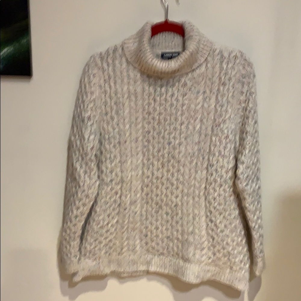Lands End ivory marled turtleneck sweater.